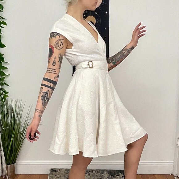 Rachel Zoe Cap Sleeve Textured A-Line Evening Dress Size 0 White - Picture 11 of 12